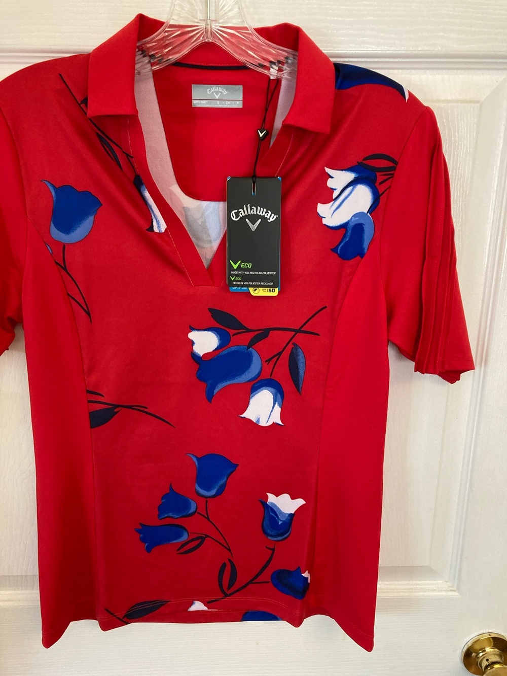 Callaway Red Polo with Blue & White Floral Accents